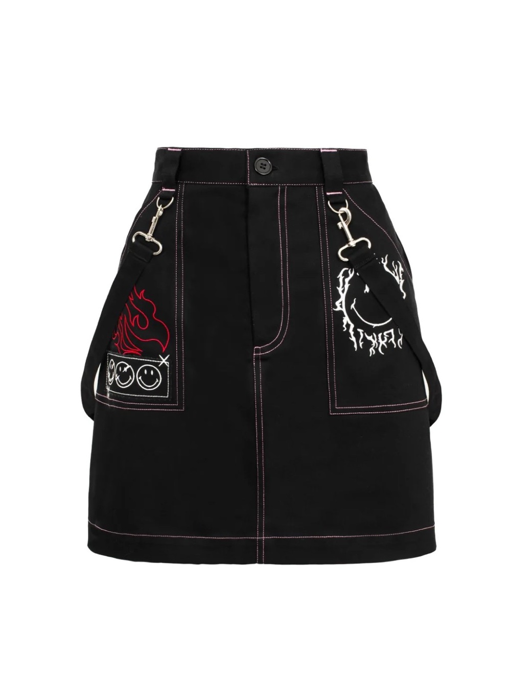 Hell Bunny Black Mini Skirt with Red and White Graphic Embroidery